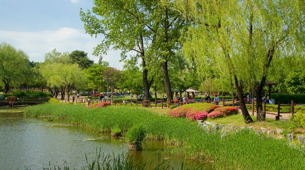 Yongsan Park featuring a pond, wildflowers and a garden