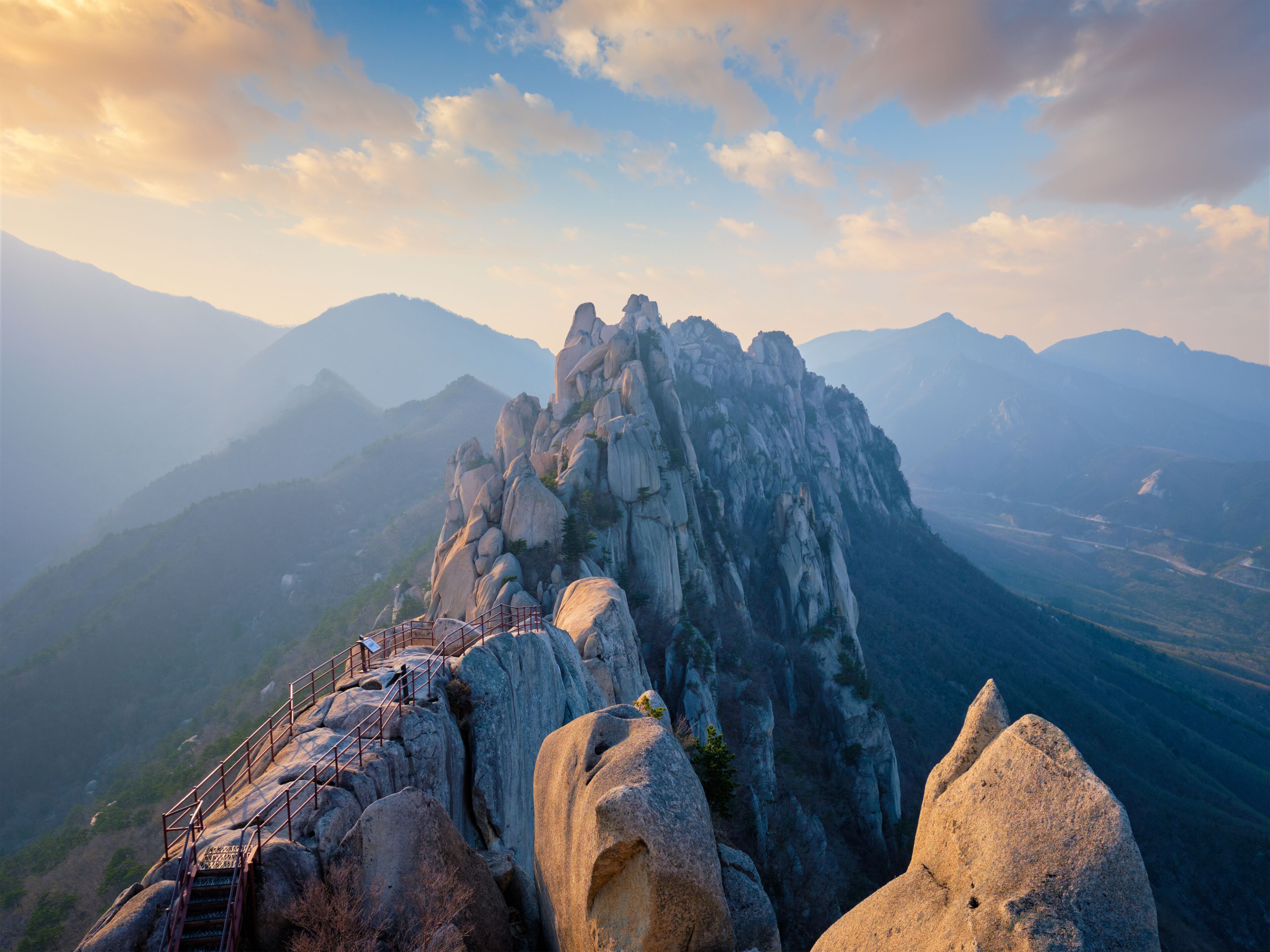 View from Ulsanbawi rock peak on sunset. Seoraksan National Park, South Corea