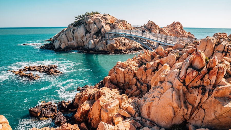 Sea and bridge at Daewangam park in Ulsan, Korea