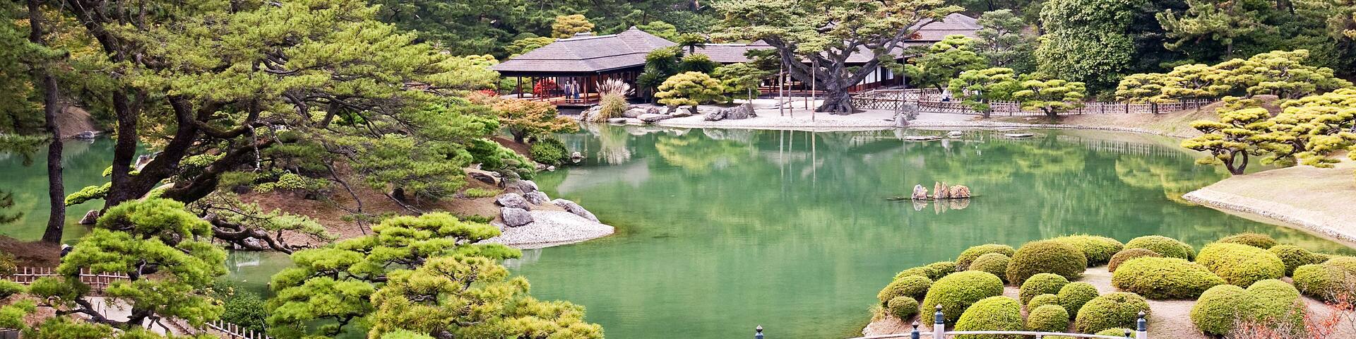 Japanese Garden in Takamatsu - Japan. View in autumn