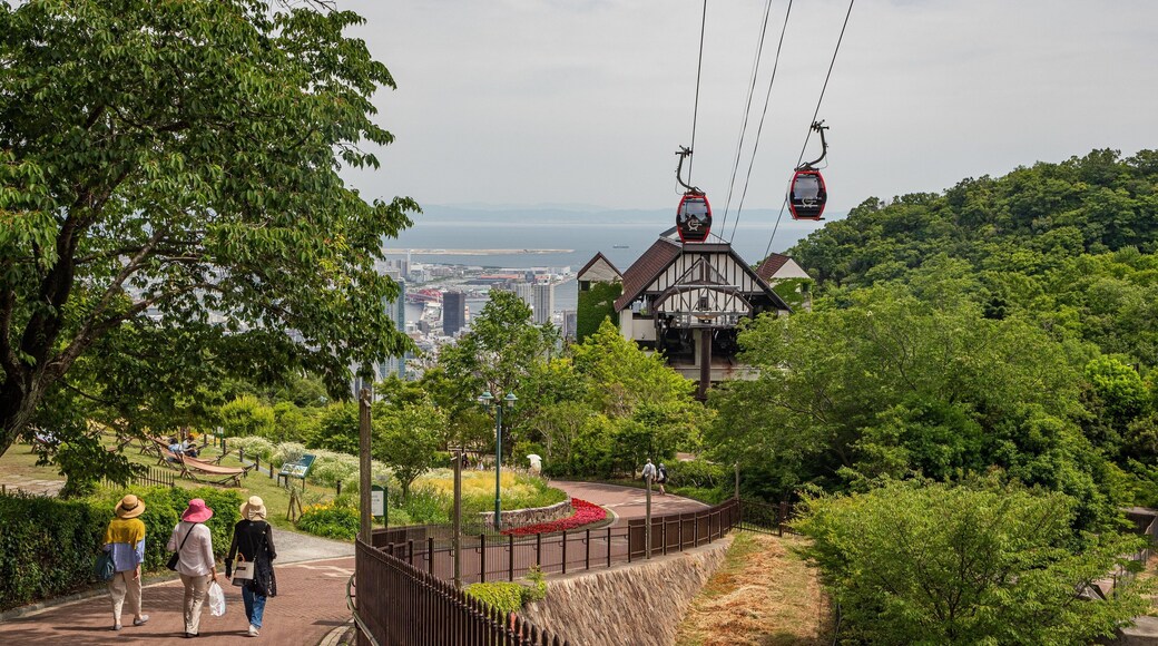Shin-Kobe Ropeway showing a gondola and a garden as well as a small group of people