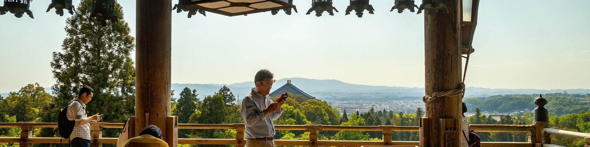 Nigatsu-do Temple featuring views as well as a small group of people