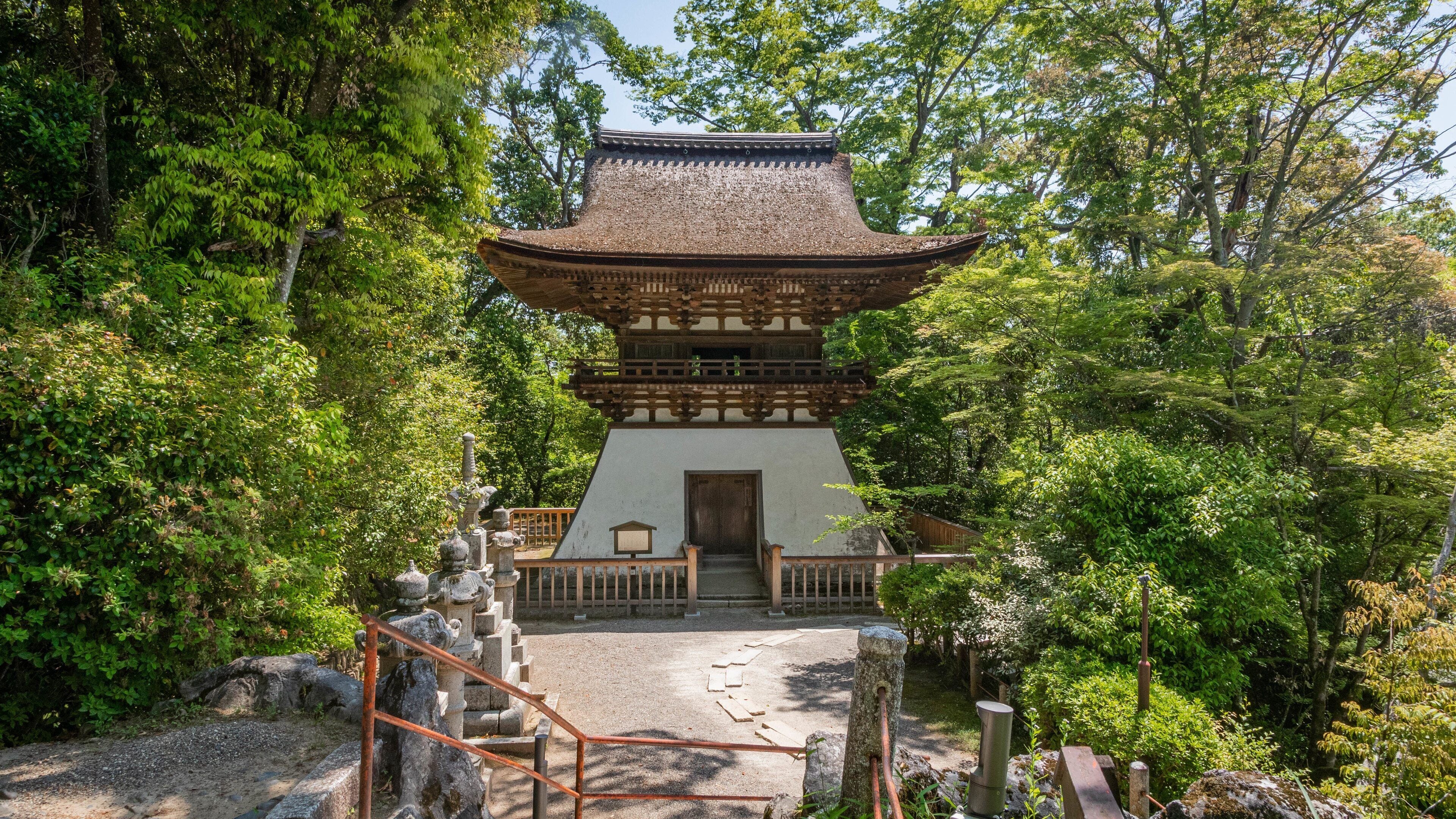Ishiyamadera Temple which includes a garden and heritage elements