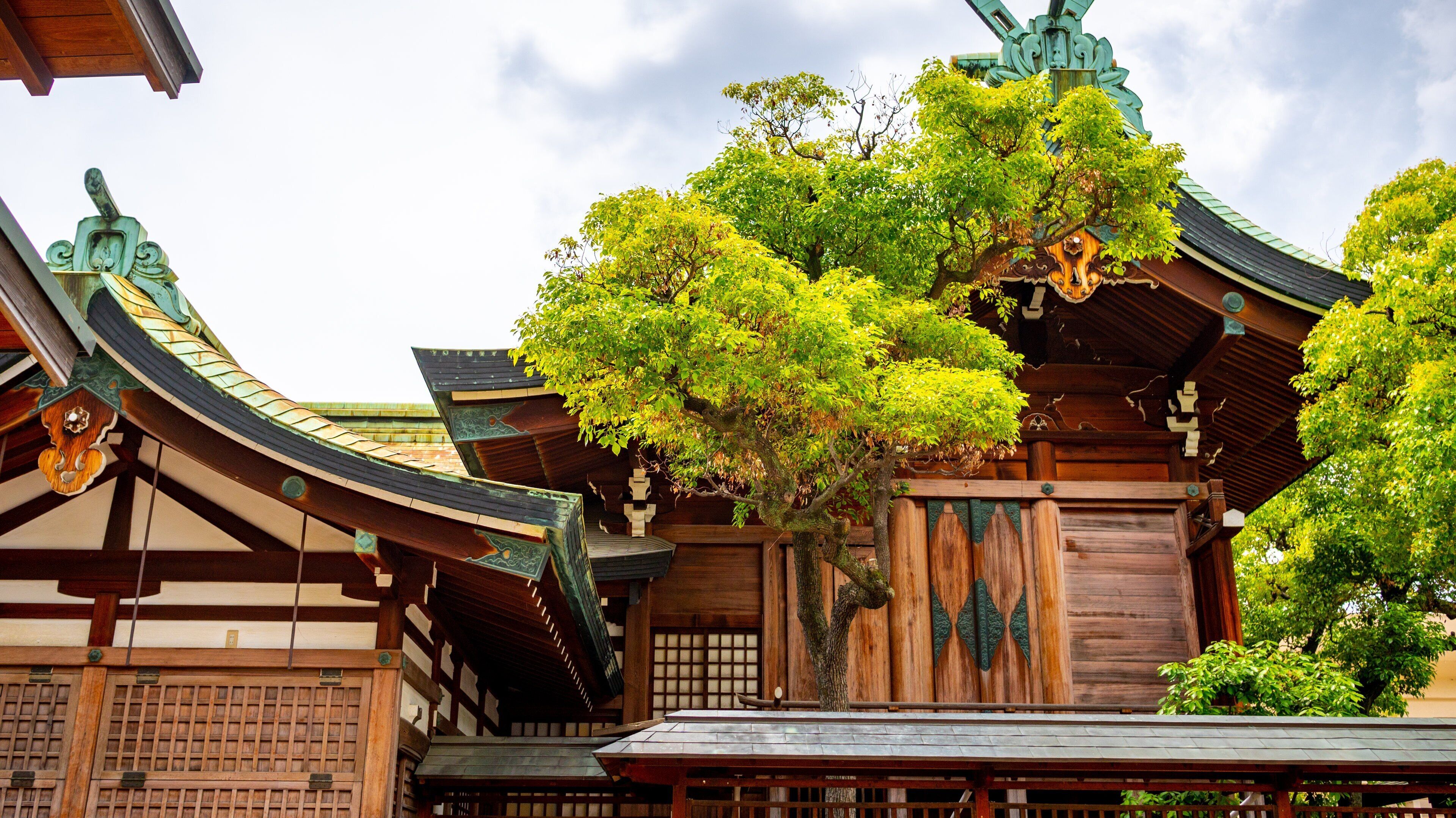 Imamiya Ebisu Shrine which includes a temple or place of worship and heritage elements