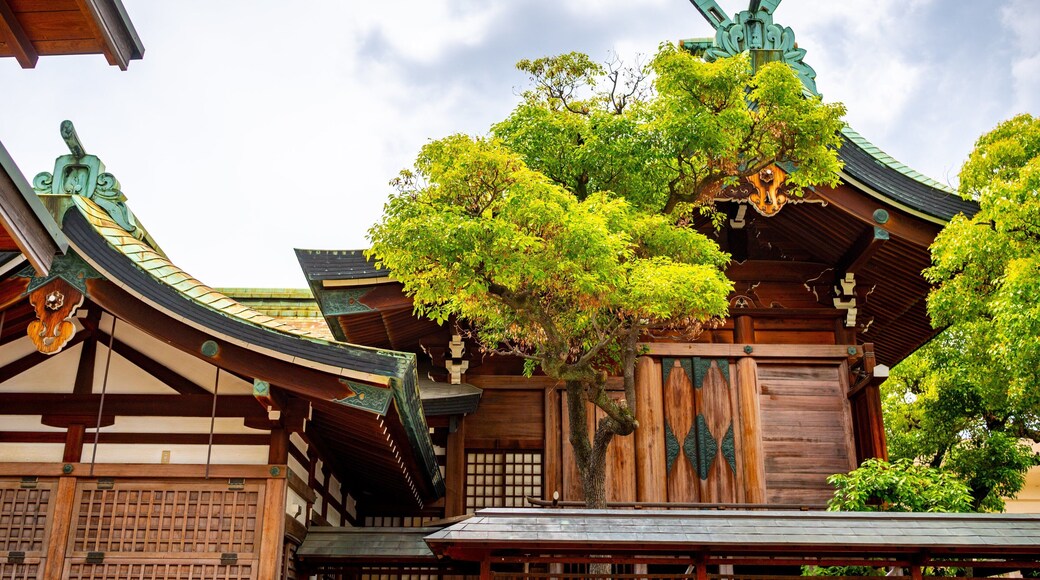 Imamiya Ebisu Shrine which includes a temple or place of worship and heritage elements
