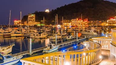 Atami Sun Beach showing a bay or harbor and night scenes
