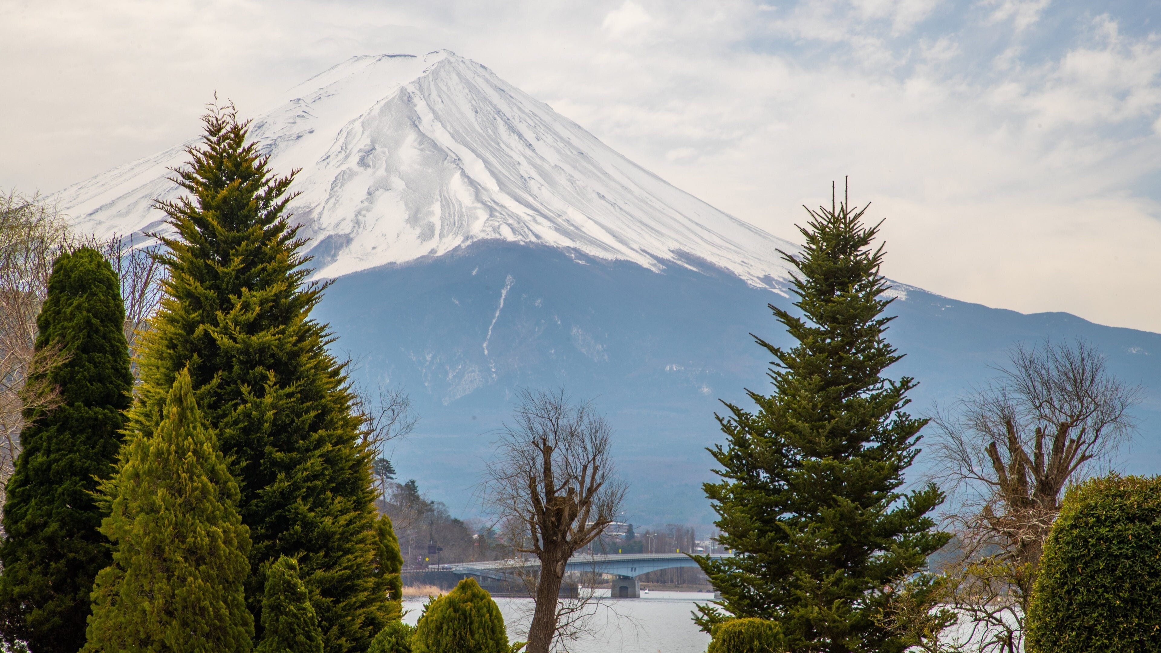 Kawaguchiko Music Forest Museum showing snow and mountains