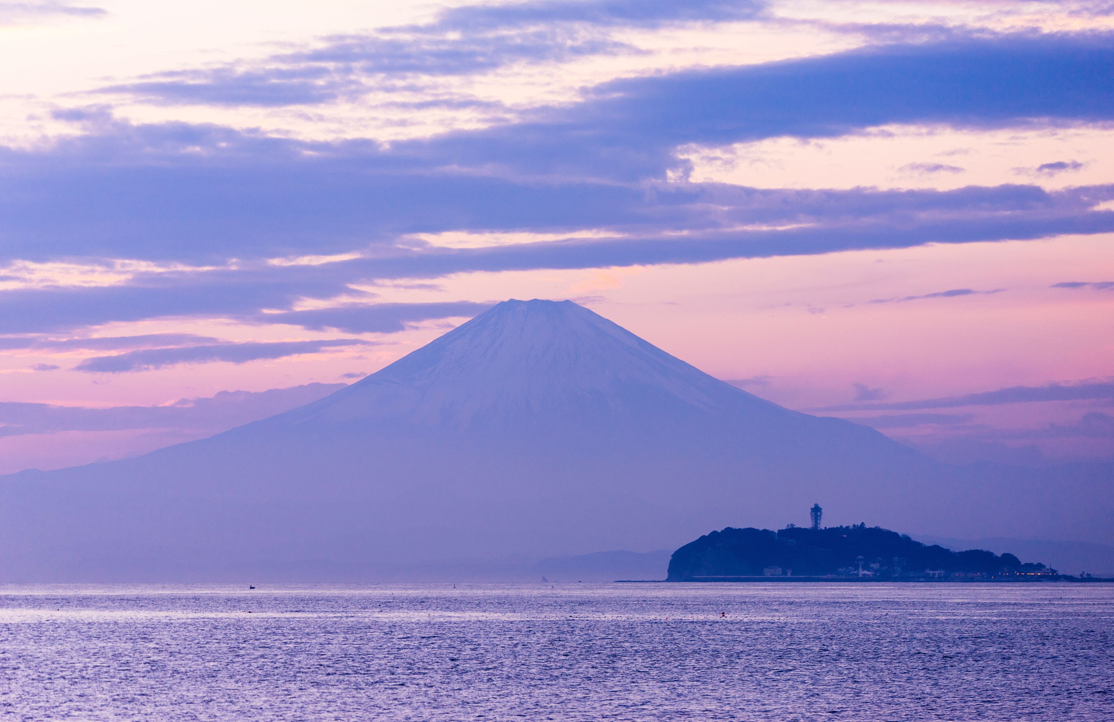 mt.fuji from zushi beach in the evening. kanagawa japan