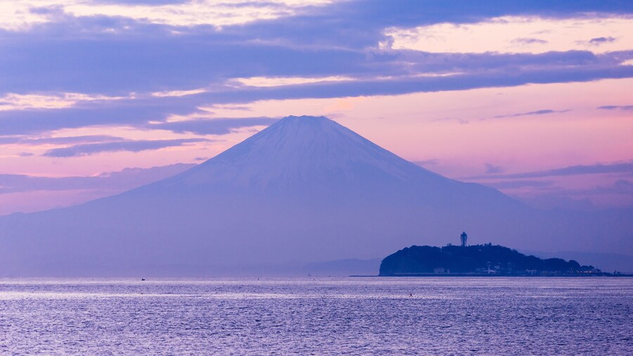 mt.fuji from zushi beach in the evening. kanagawa japan