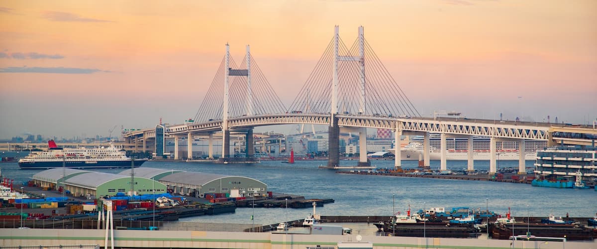 Harbor View Park which includes a bay or harbor, a bridge and landscape views