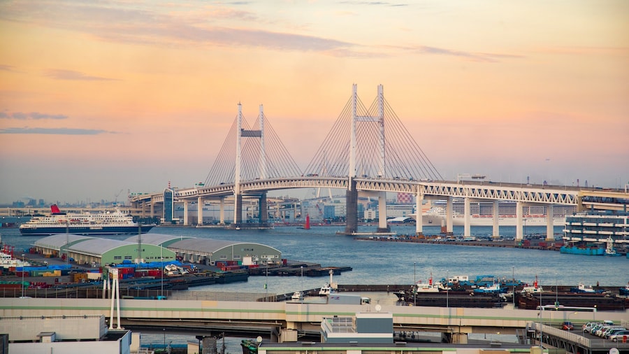 Harbor View Park which includes a bay or harbor, a bridge and landscape views