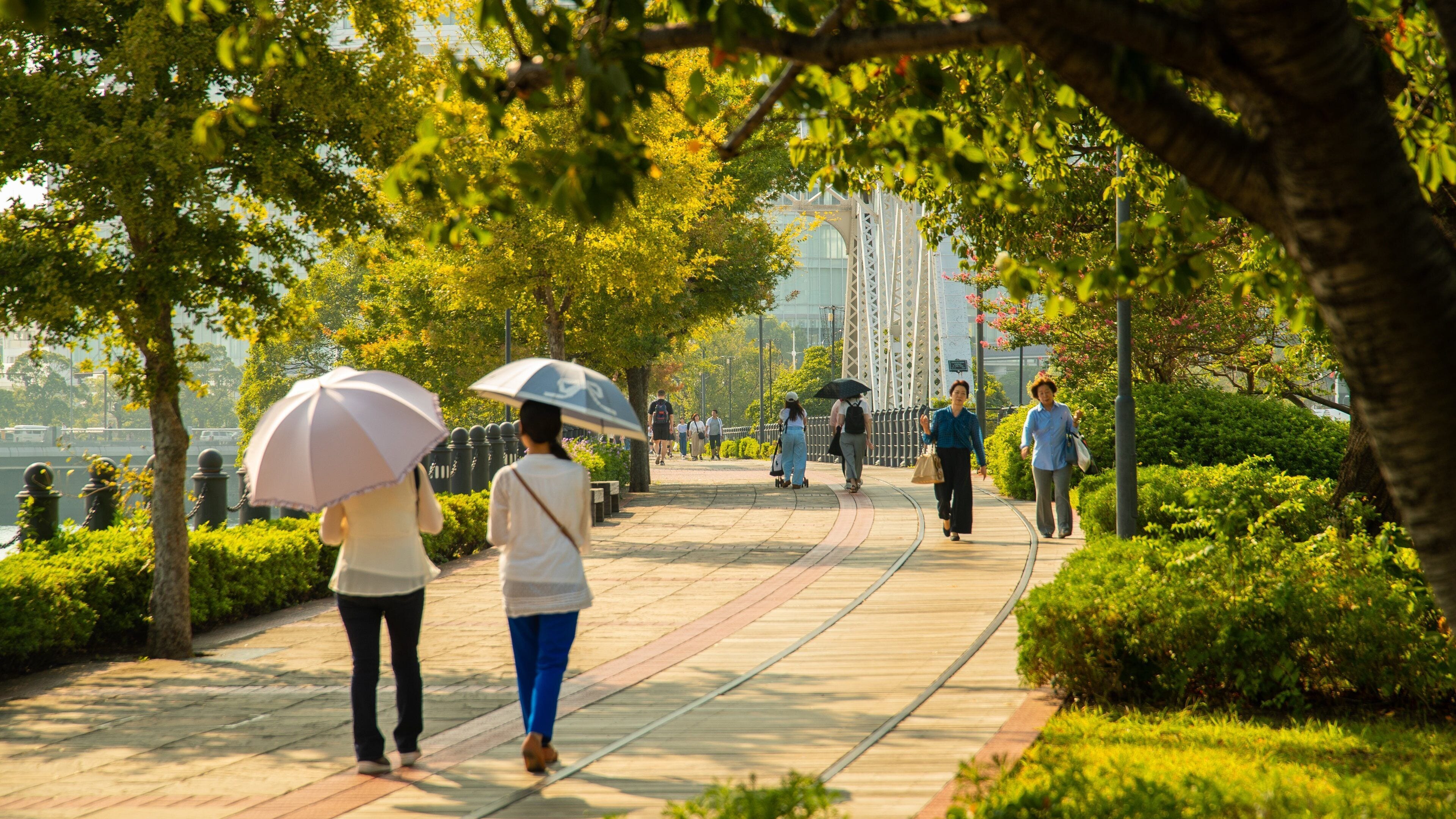 Kishamichi Promenade showing a park as well as a couple