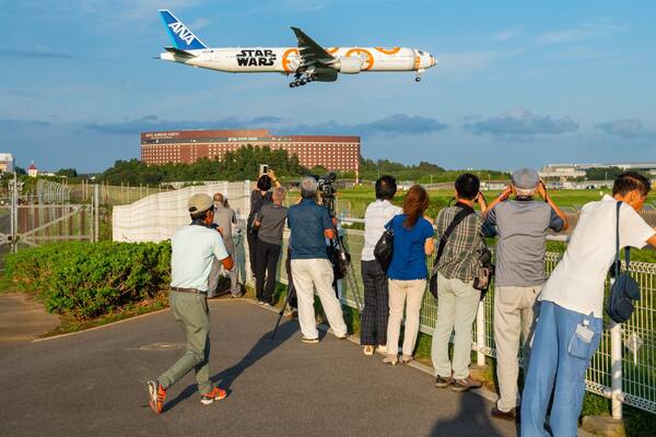 Sakura-no-Yama Hill showing views and aircraft as well as a small group of people