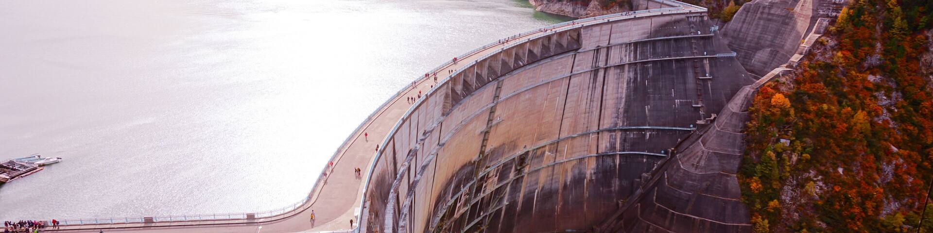 Mountain and Kurobe dam in Japan Alpine route