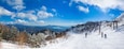 Panoramic view from the top of the ski resort on a sunny day (Kawaba, Gunma, Japan)