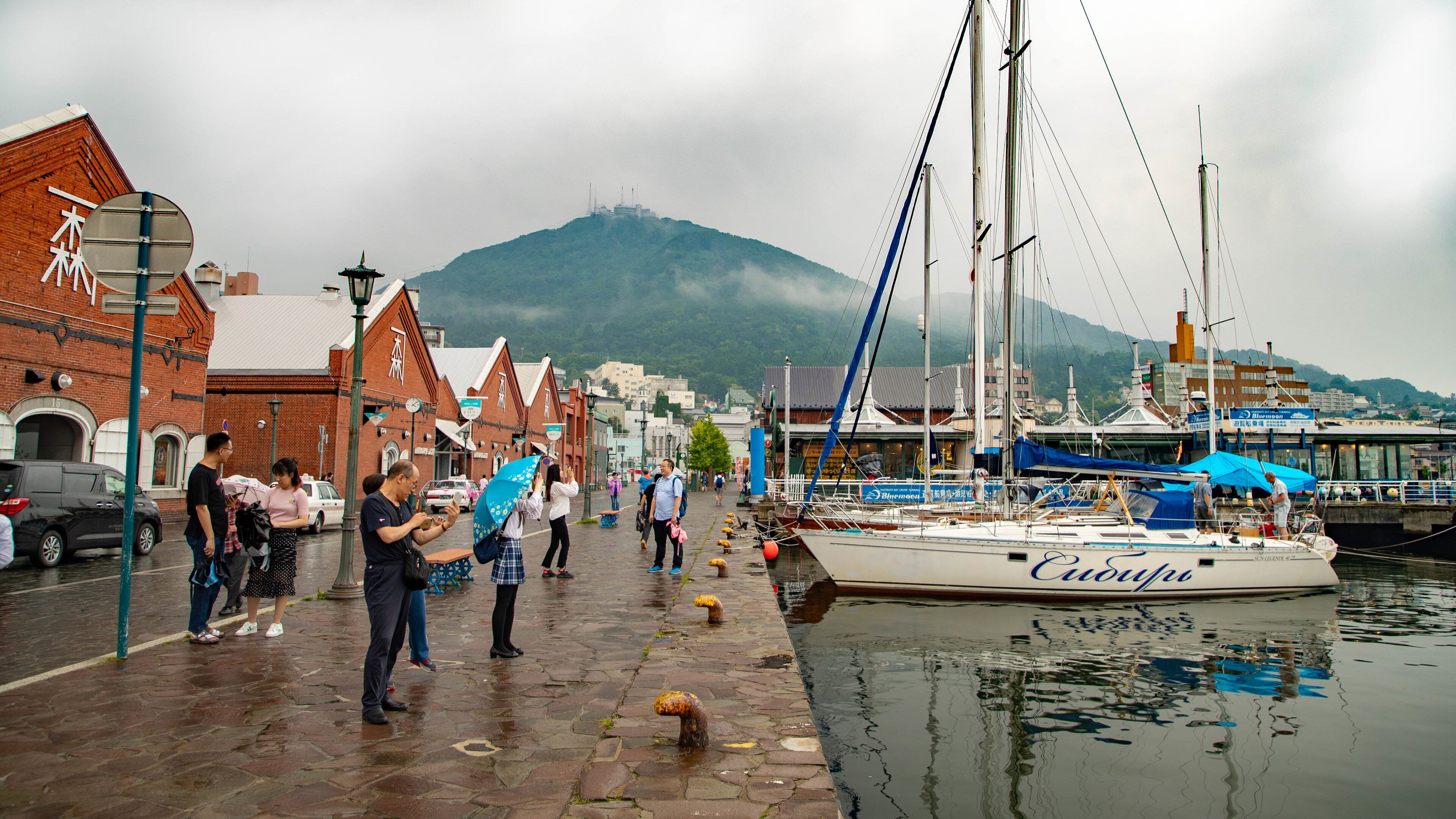 Kanemori Red Brick Warehouse showing a bay or harbor