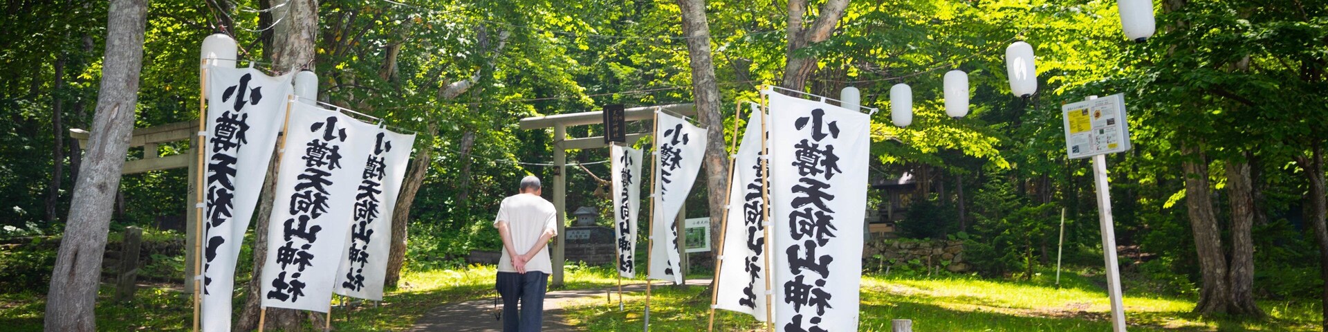 Mount Tengu showing signage and a park as well as an individual male