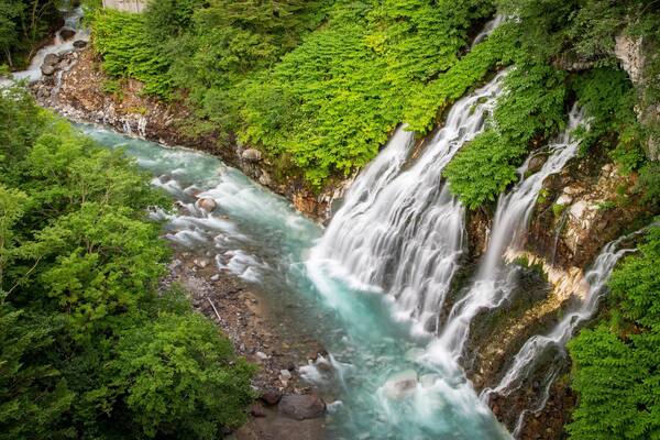 Shirahige Falls which includes rapids, landscape views and a gorge or canyon