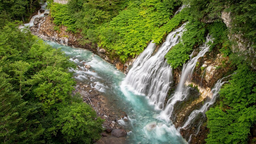 Shirahige Falls which includes rapids, landscape views and a gorge or canyon