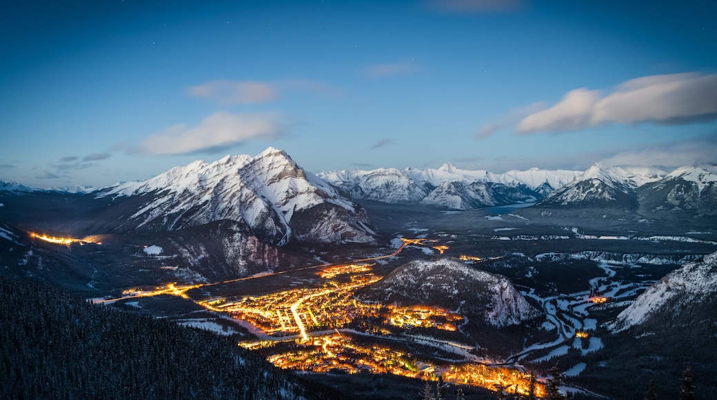 Overlook over Banff in winter by night from sulphur mountain, banff national park, canada
