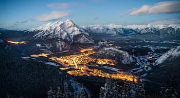 Overlook over Banff in winter by night from sulphur mountain, banff national park, canada