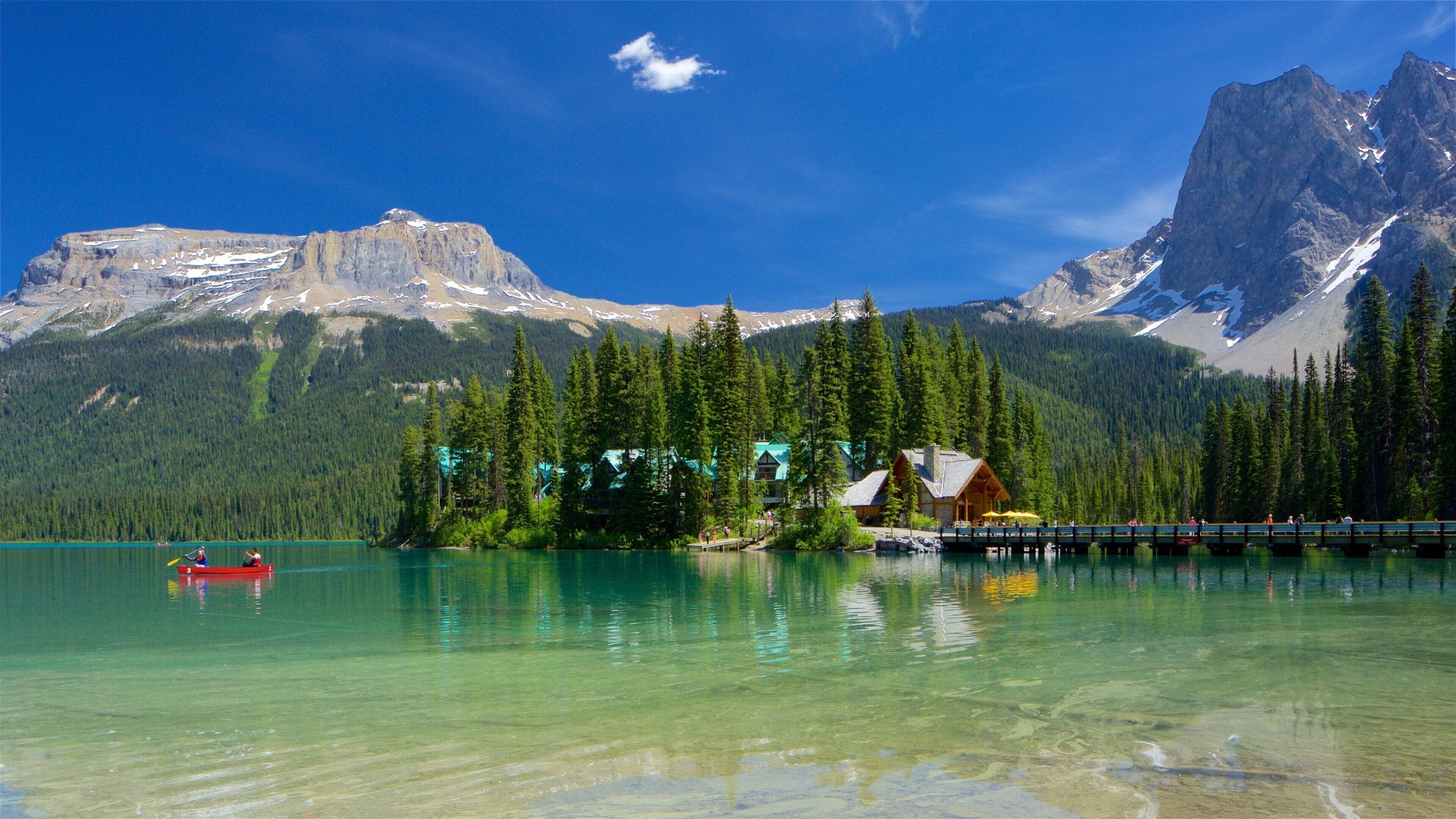 Yoho National Park showing tranquil scenes, kayaking or canoeing and mountains