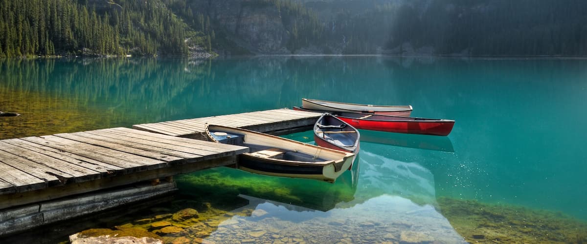 Lake O'Hara with morning light. Mount Lefroy can be seen in the background.