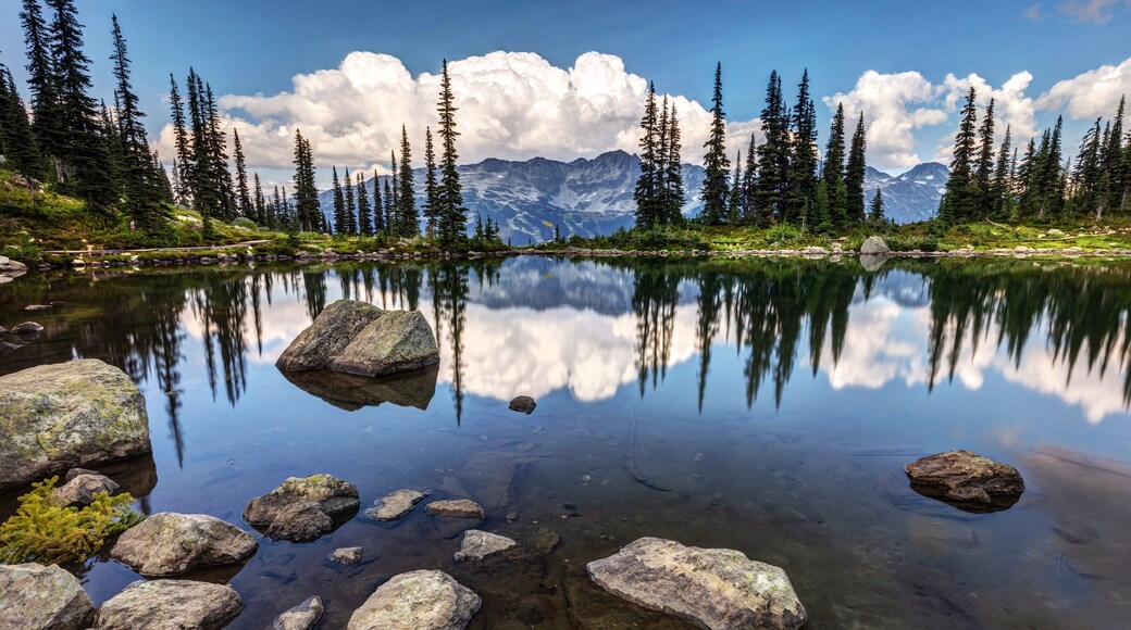 Harmony Lake reflection while hiking on Whistler Mountain in British Columbia, Canada