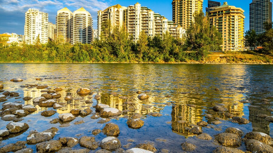 Bow River featuring a river or creek and a city