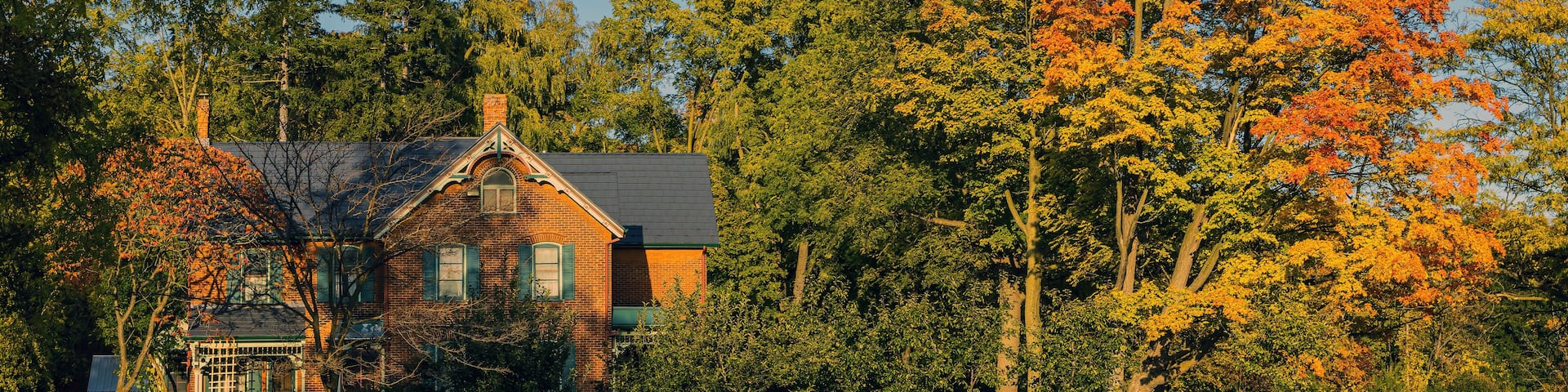 Spruce Lane Farmhouse in Bronte Creek Provincial Park in Oakville, Ontario. Built in 1899, the Spruce Lane Farmhouse is a historic house museum..