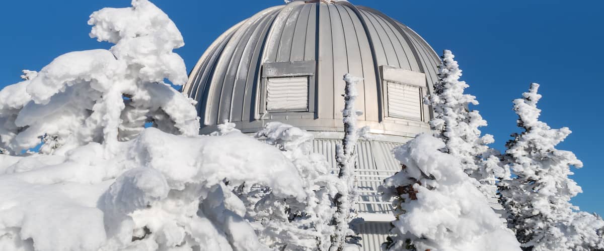 Winter view of the famous astronomical observatory in the Mont-Megantic national park, Canada