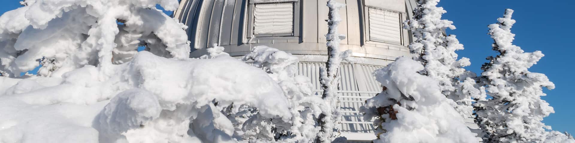 Winter view of the famous astronomical observatory in the Mont-Megantic national park, Canada