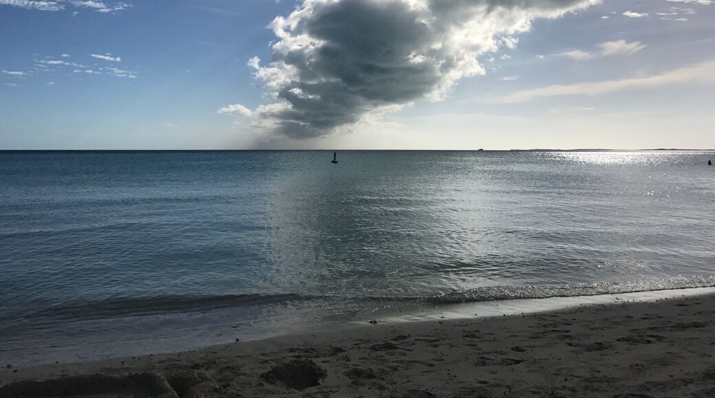 Quiet beach with calm water. Water depth is low and you can walk out pretty far. Great for jet skiing
