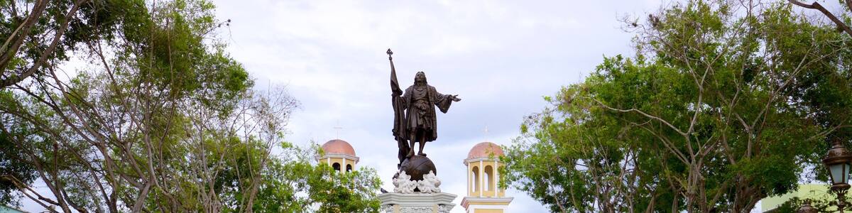 Christopher Columbus Statue showing a statue or sculpture and a fountain