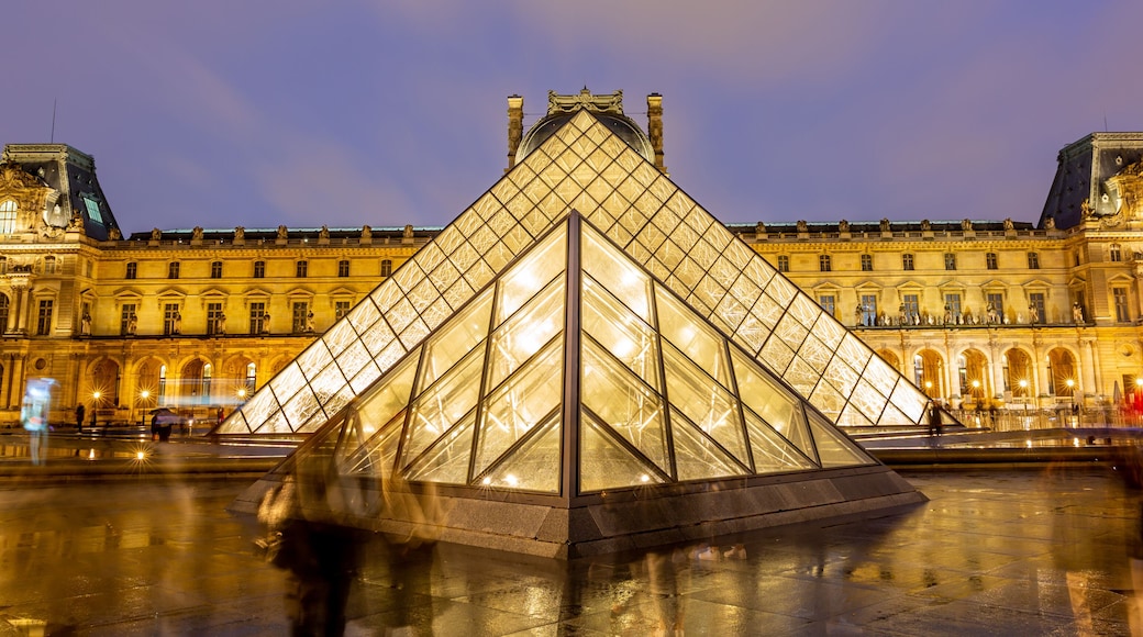 Louvre Museum with Louvre Pyramid at evening