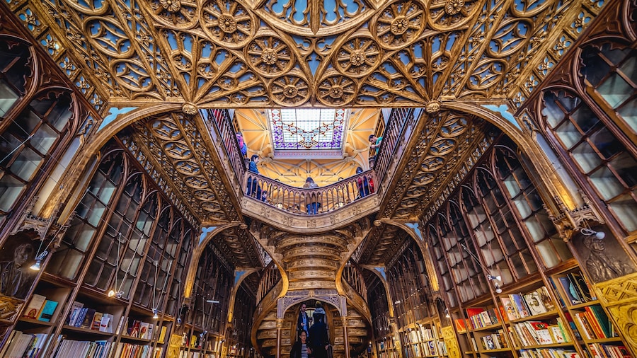 Porto, Portugal - November 13, 2017: Lello Bookstore in Porto, considered to be one of the most beautiful bookstores in the world