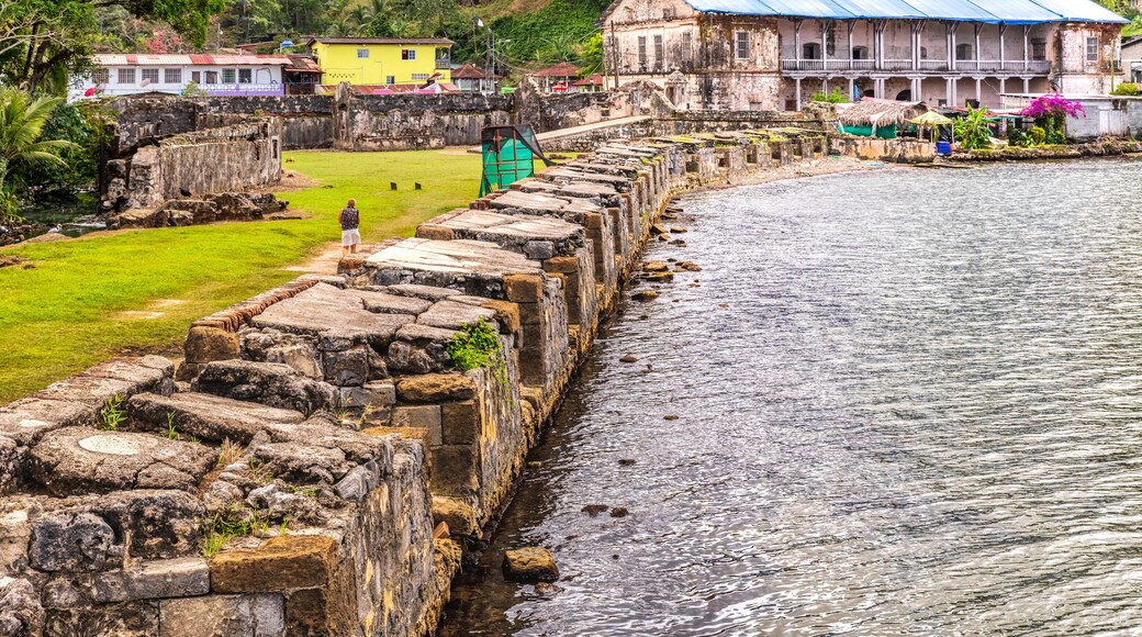 Real Aduana customs house and defense walls of Fort Jeronimo in Portobelo village, Panama
