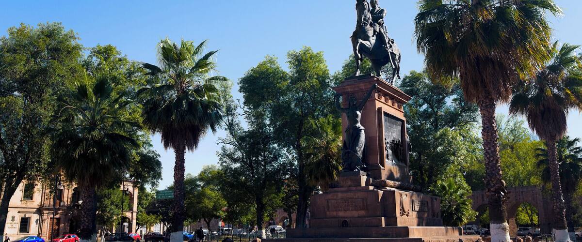 Low angle view of a monument, Monument of Jose Maria Morelos And Pabon, Plaza Hidalgo, Morelia, Michoacan State, Mexico