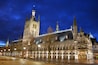 Night view of the town hall situated in the center of belgian city ieper/ypres