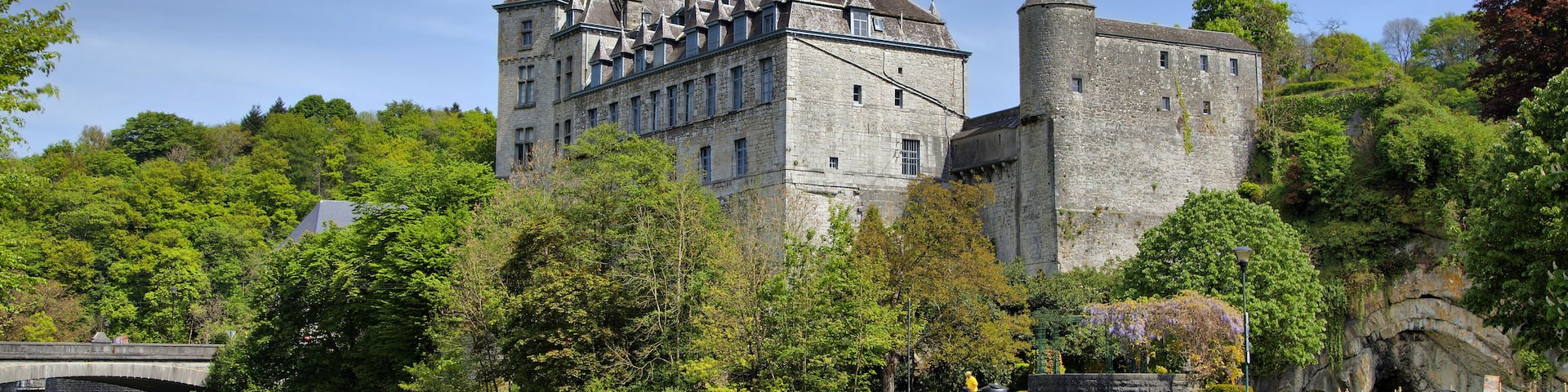 Durbuy Castle and Ourthe river in Wallonia region of Belgium