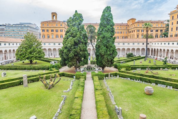 The Cloister of Michelangelo of the Baths of Diocletian (Terme di Diocleziano) in Rome, Italy.