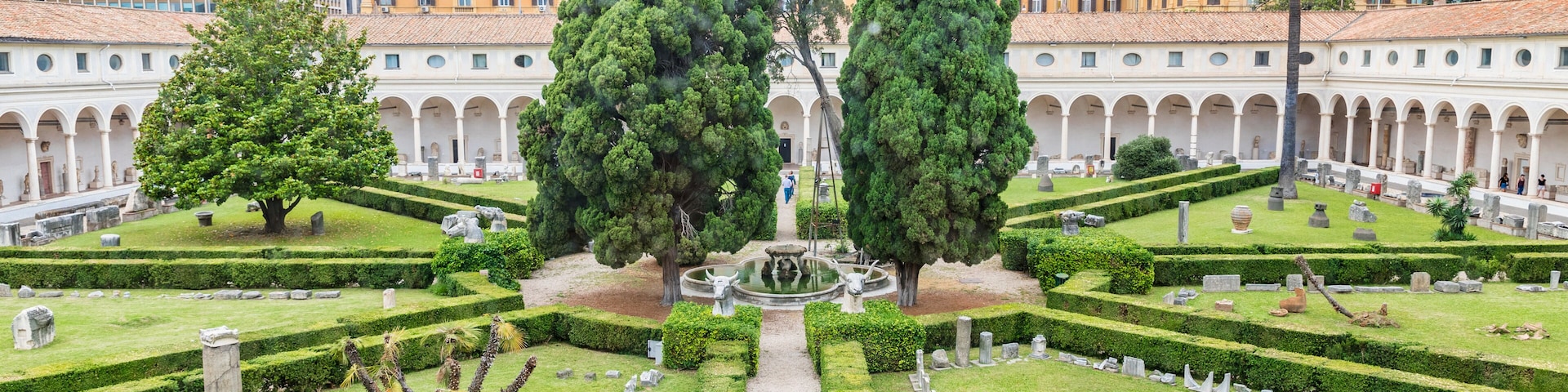 The Cloister of Michelangelo of the Baths of Diocletian (Terme di Diocleziano) in Rome, Italy.