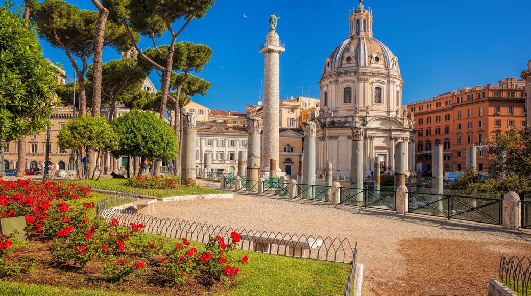 Rome with Santa Maria di Loreto church against Trajan column in Italy