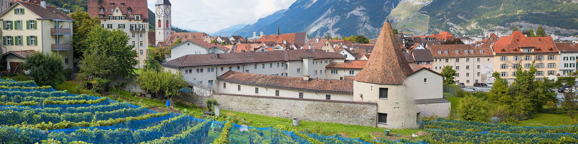 Altstadt von Chur in Graubünden und Weinberge