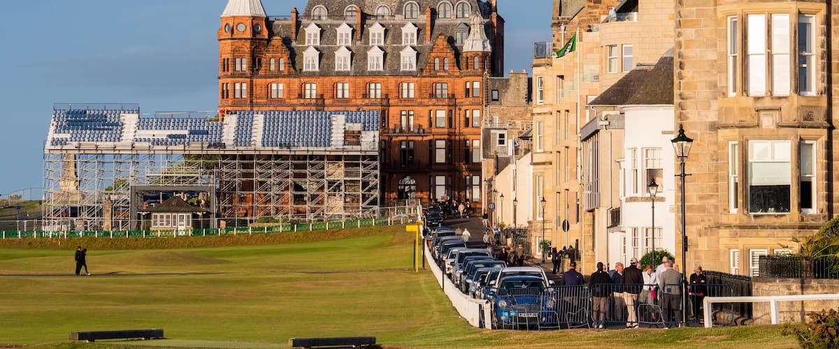 famous cityscape of st andrews behind the old course