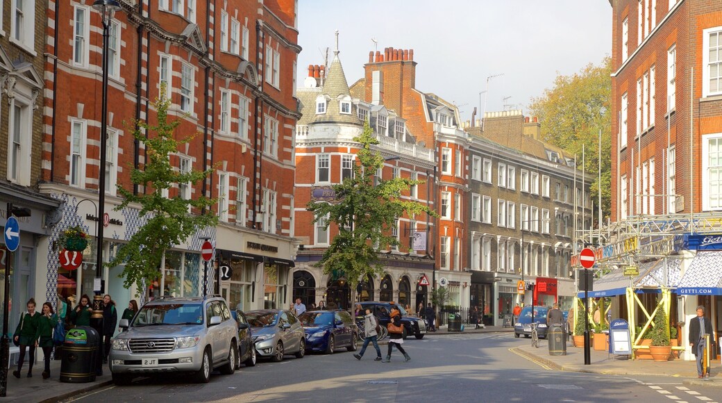 Marylebone que incluye imágenes de calles y arquitectura patrimonial