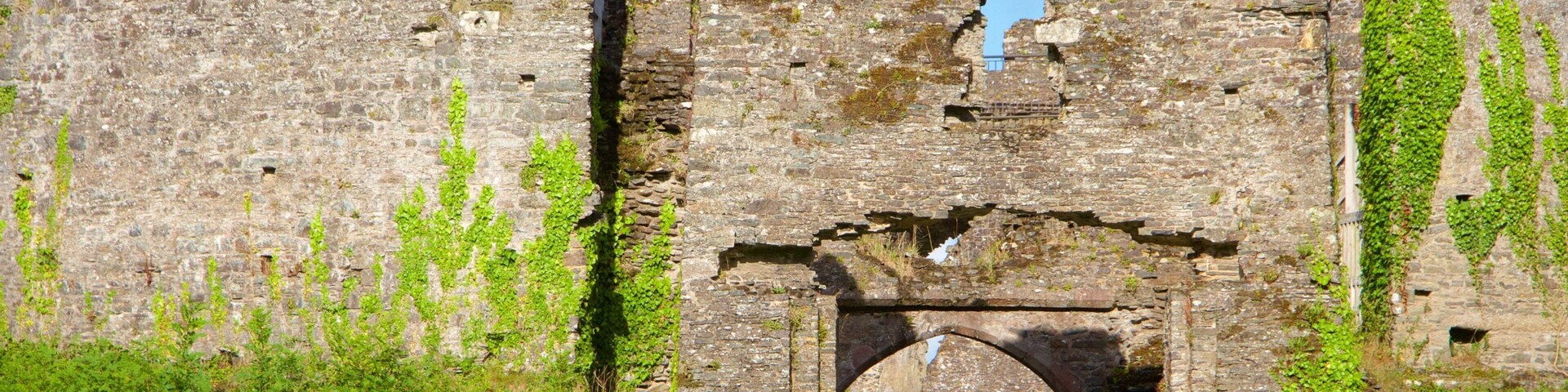 Cornuália mostrando uma ruína e um pequeno castelo ou palácio