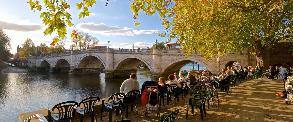 Richmond Bridge featuring a bridge, a sunset and a river or creek