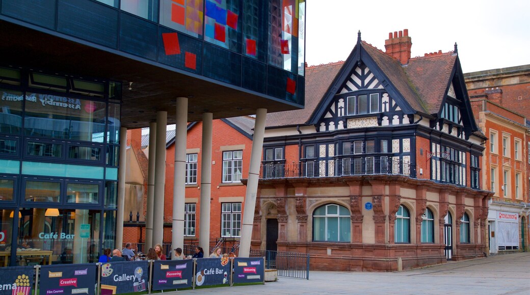 Quad showing outdoor eating as well as a small group of people