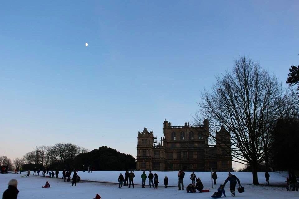 Wollaton Hall in the #snow in the moonlight. Great hill for sledging